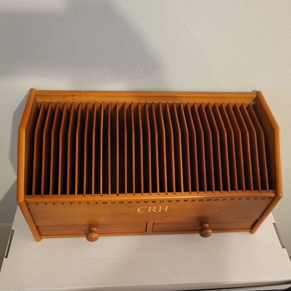 VTG LILLIAN VERNON Wood Desktop Mail CD ORGANIZER 31 SLOTS & DRAWERS 16 x 18" - Picture 2 of 11